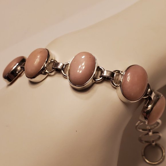 PINK  OPAL  STERLING  SILVER  BRACELET - Picture 4 of 10